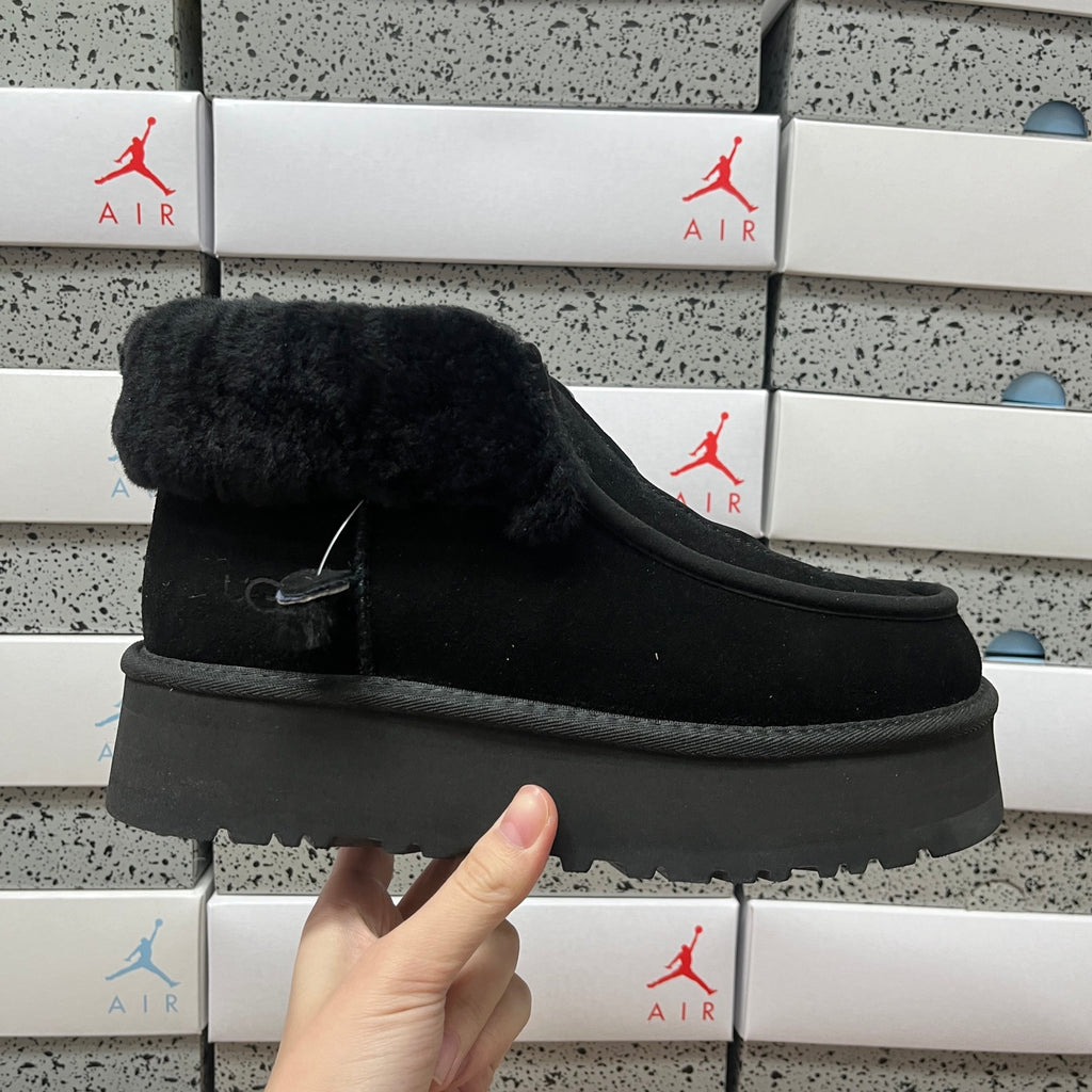 UGG Black Platform Ankle Boots with Plush Collar