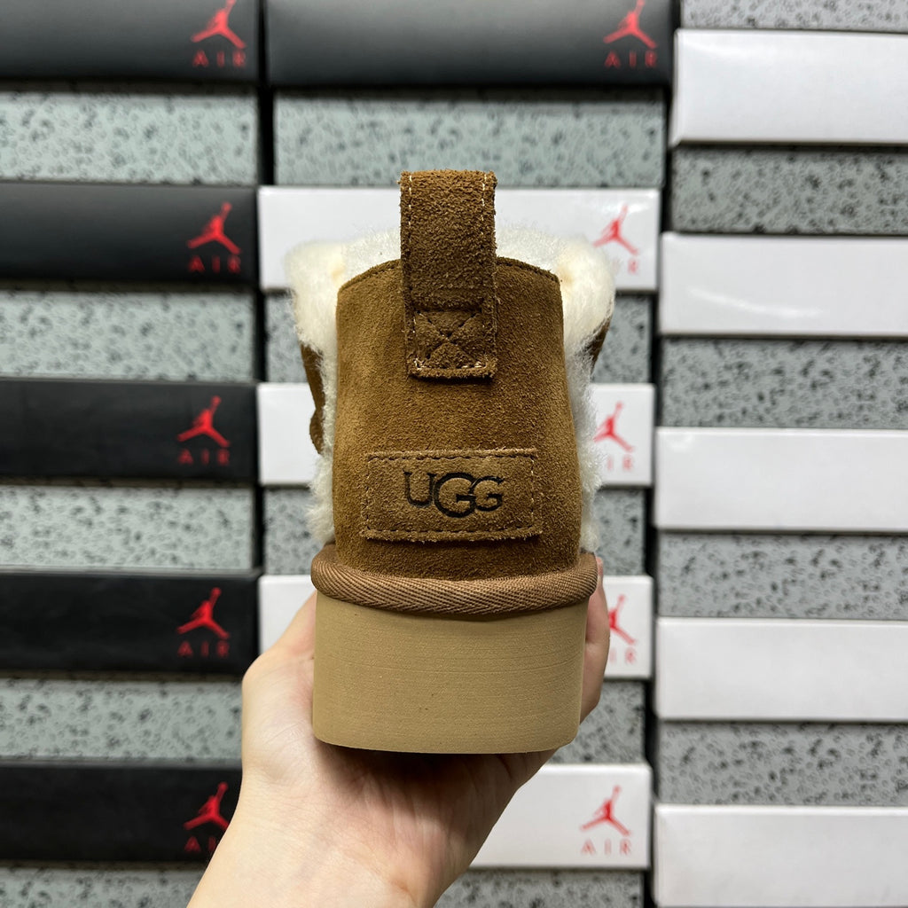 UGG Chestnut Platform Ankle Boots with Cream Plush Trim