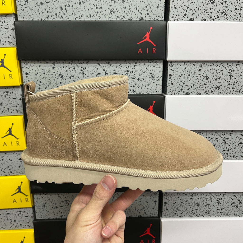 UGG Sand Mini Pull-On Ankle Boots with Cream Sole