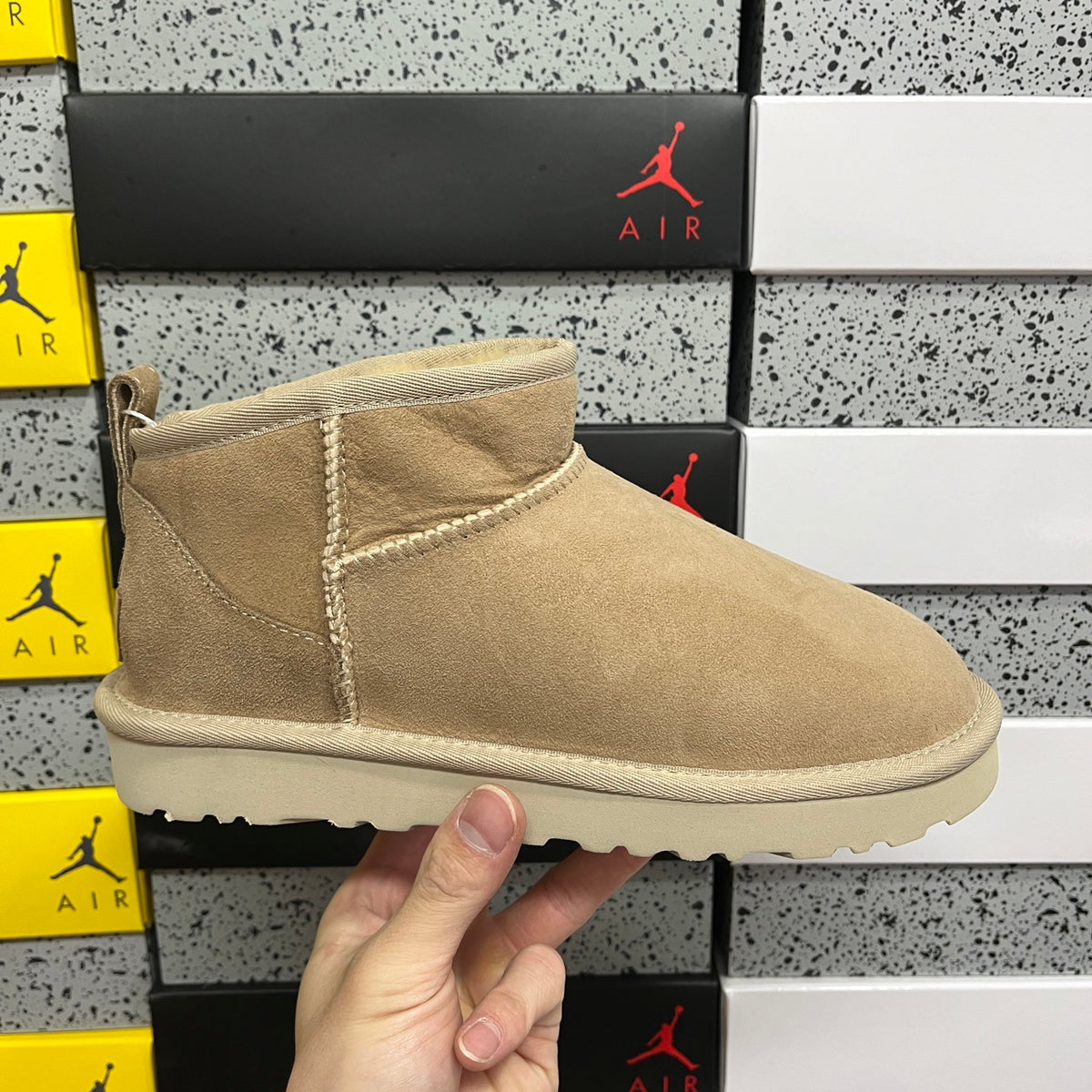 UGG Sand Mini Pull-On Ankle Boots with Cream Sole