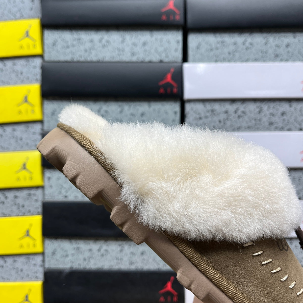UGG Light Bronze Slip-On Shoes with Cream Plush Collar