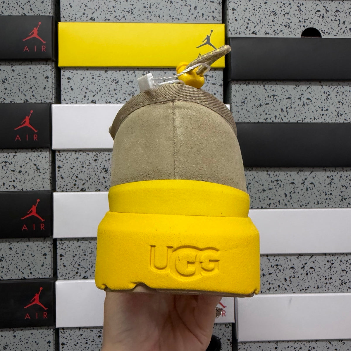 UGG Beige Drawstring Slip-On Shoes with Yellow Chunky Sole
