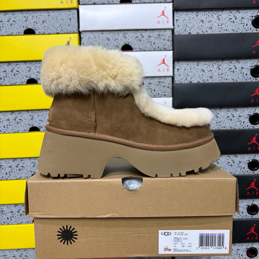 UGG Chestnut Platform Ankle Boots with Cream Plush Trim
