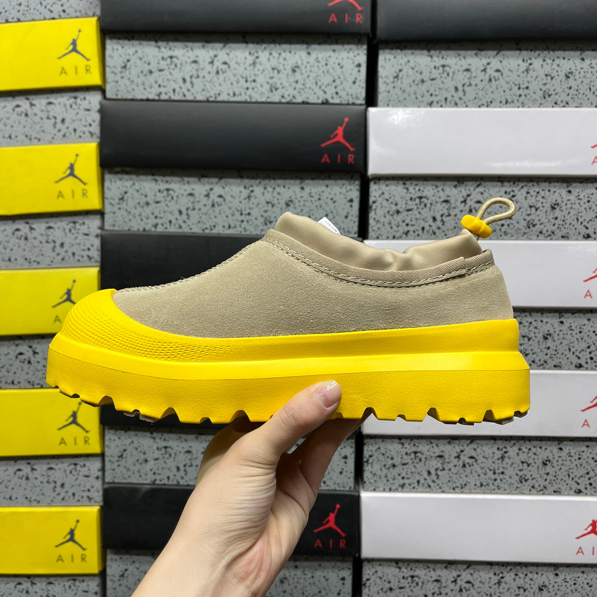 UGG Beige Drawstring Slip-On Shoes with Yellow Chunky Sole