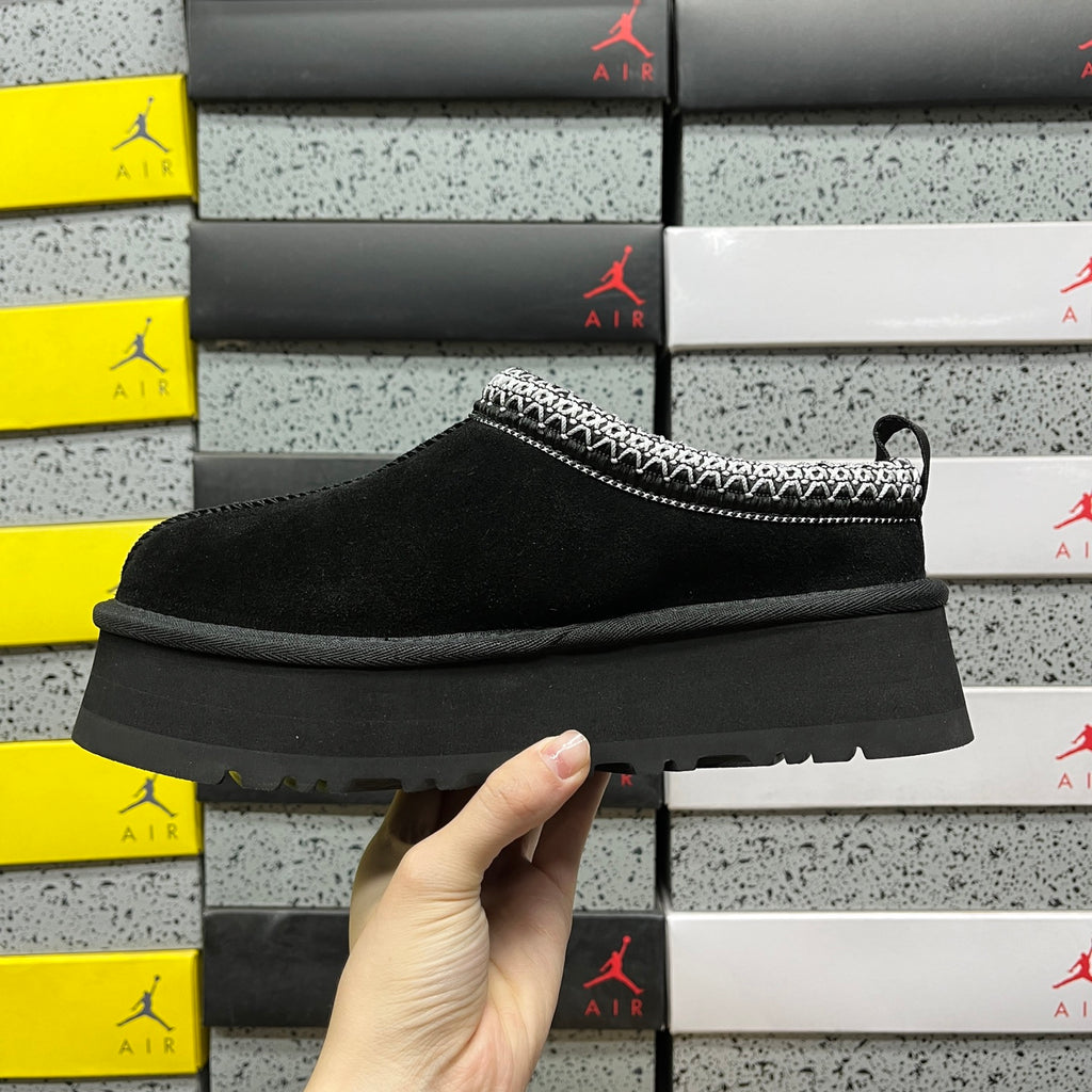 UGG Black Platform Slip-On Shoes with Contrast Woven Trim