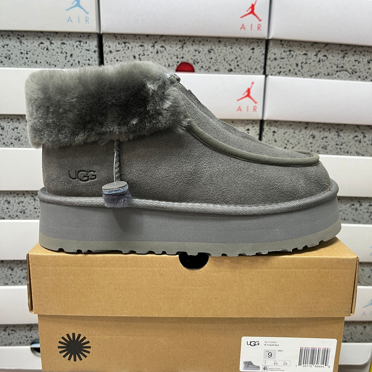UGG Grey Platform Ankle Boots with Plush Collar