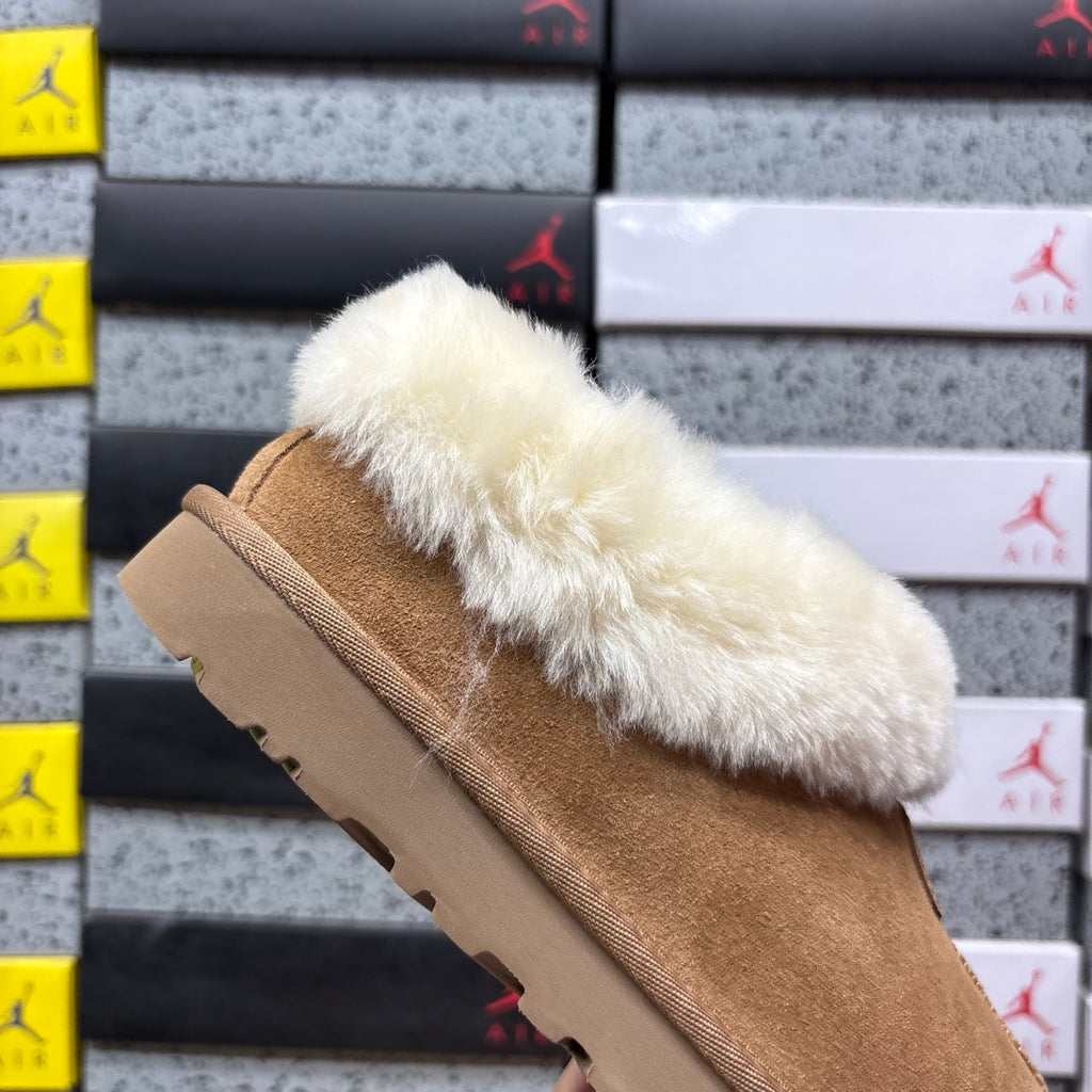 UGG Chestnut Slip-On Shoes with Cream Plush Foldover Collar