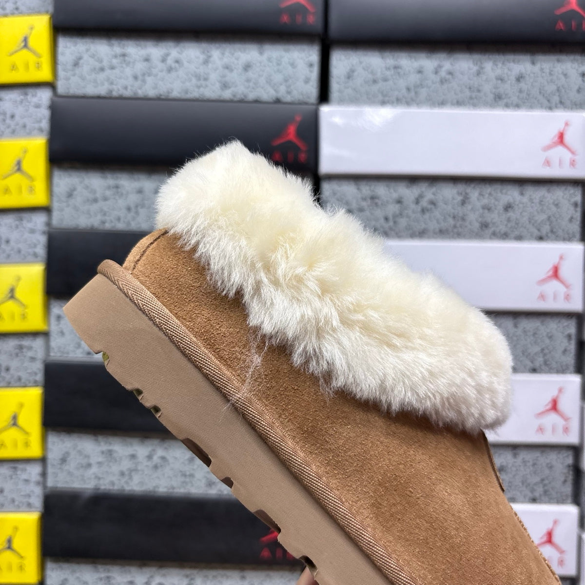UGG Chestnut Slip-On Shoes with Cream Plush Foldover Collar