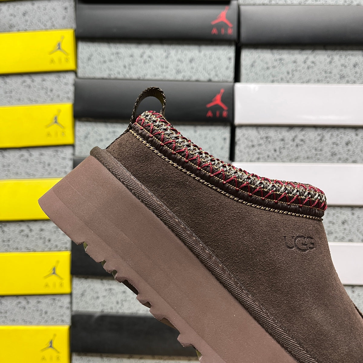 UGG Cocoa Brown Platform Slip-On Shoes with Woven Trim
