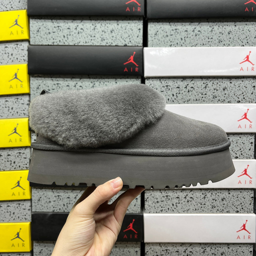 UGG Grey Platform Slip-On Shoes with Plush Foldover Collar