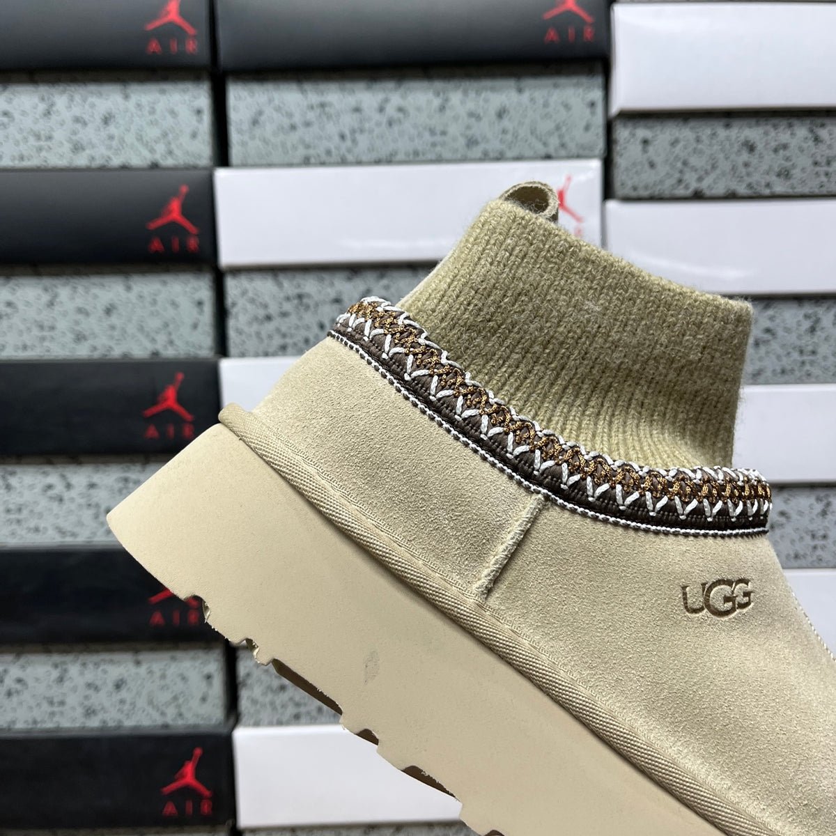 UGG Mustard Seed Platform Ankle Boots with Ribbed Knit Collar
