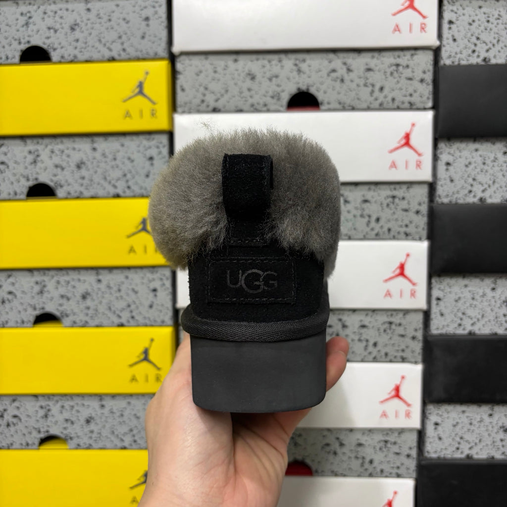UGG Black Platform Slip-On Shoes with Grey Plush Collar