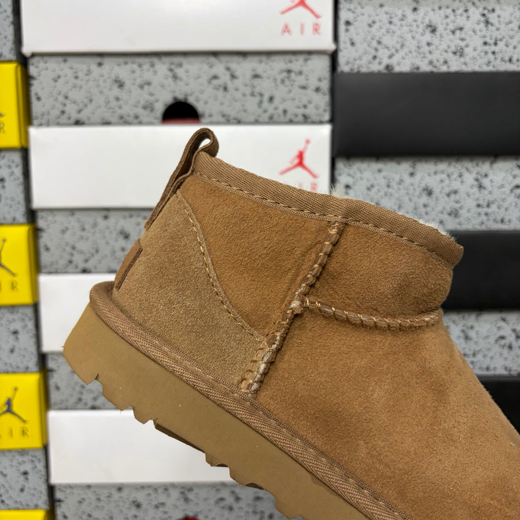 UGG Chestnut Mini Pull-On Ankle Boots with Cream Plush Lining