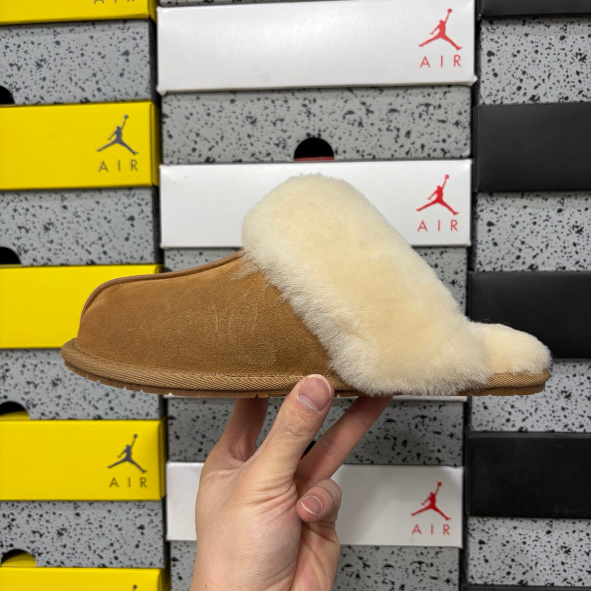 UGG Chestnut Slippers with Cream Plush Collar