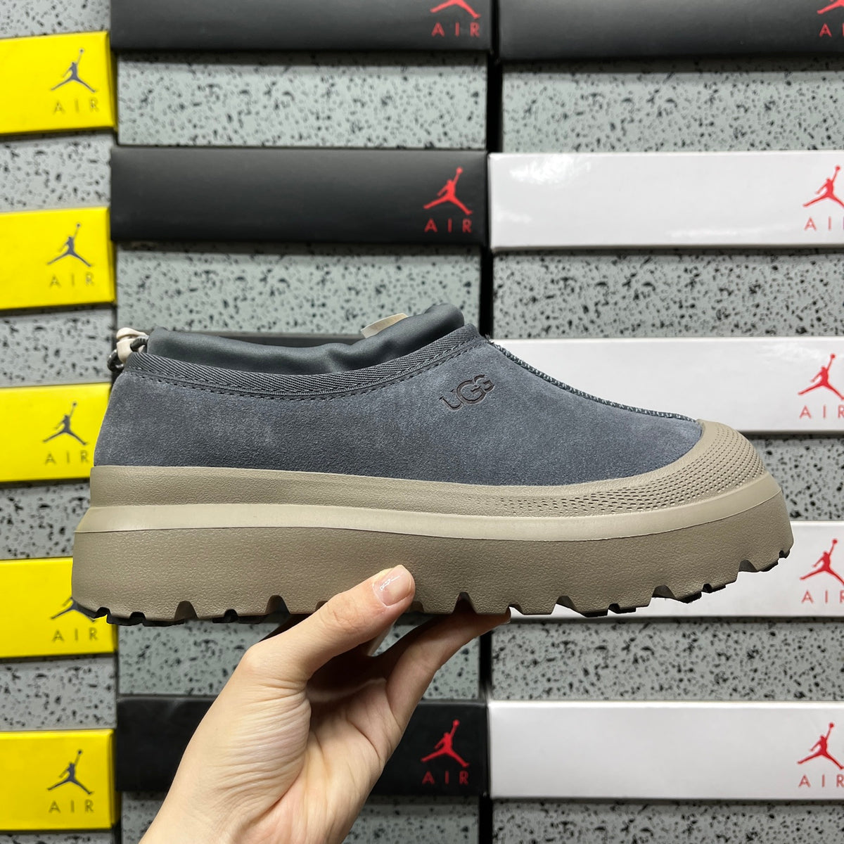 UGG Asphalt Grey Drawstring Slip-On Shoes with Taupe Chunky Sole