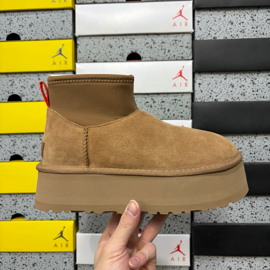 UGG Brown Platform Ankle Boots with Orange Pull Tab