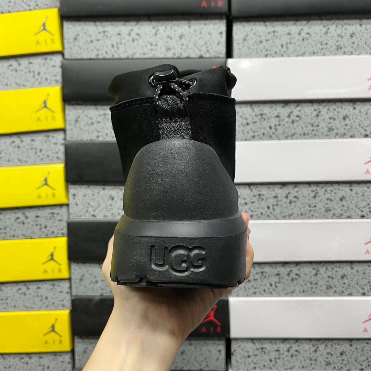 UGG Black Lace-Up Ankle Boots with Chunky Lug Sole