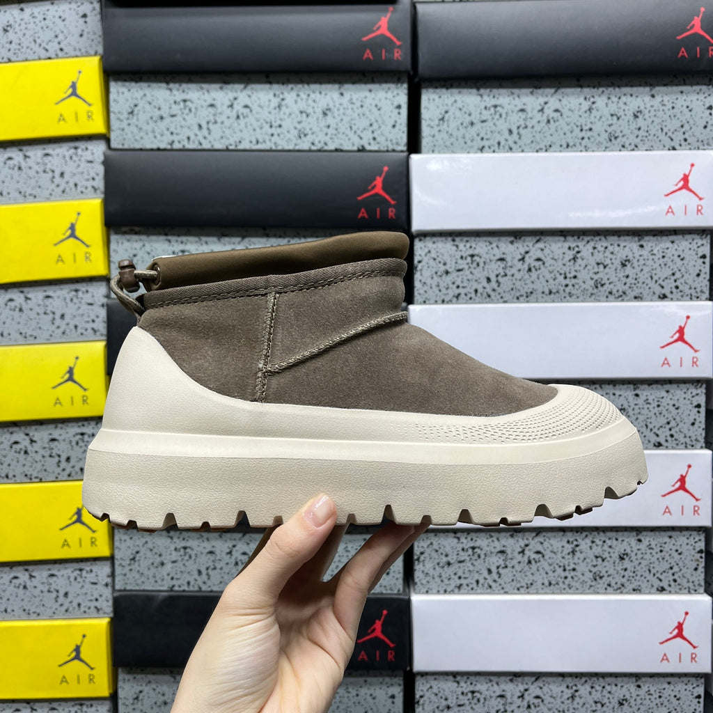 UGG Olive Drawstring Ankle Boots with Cream Lug Sole