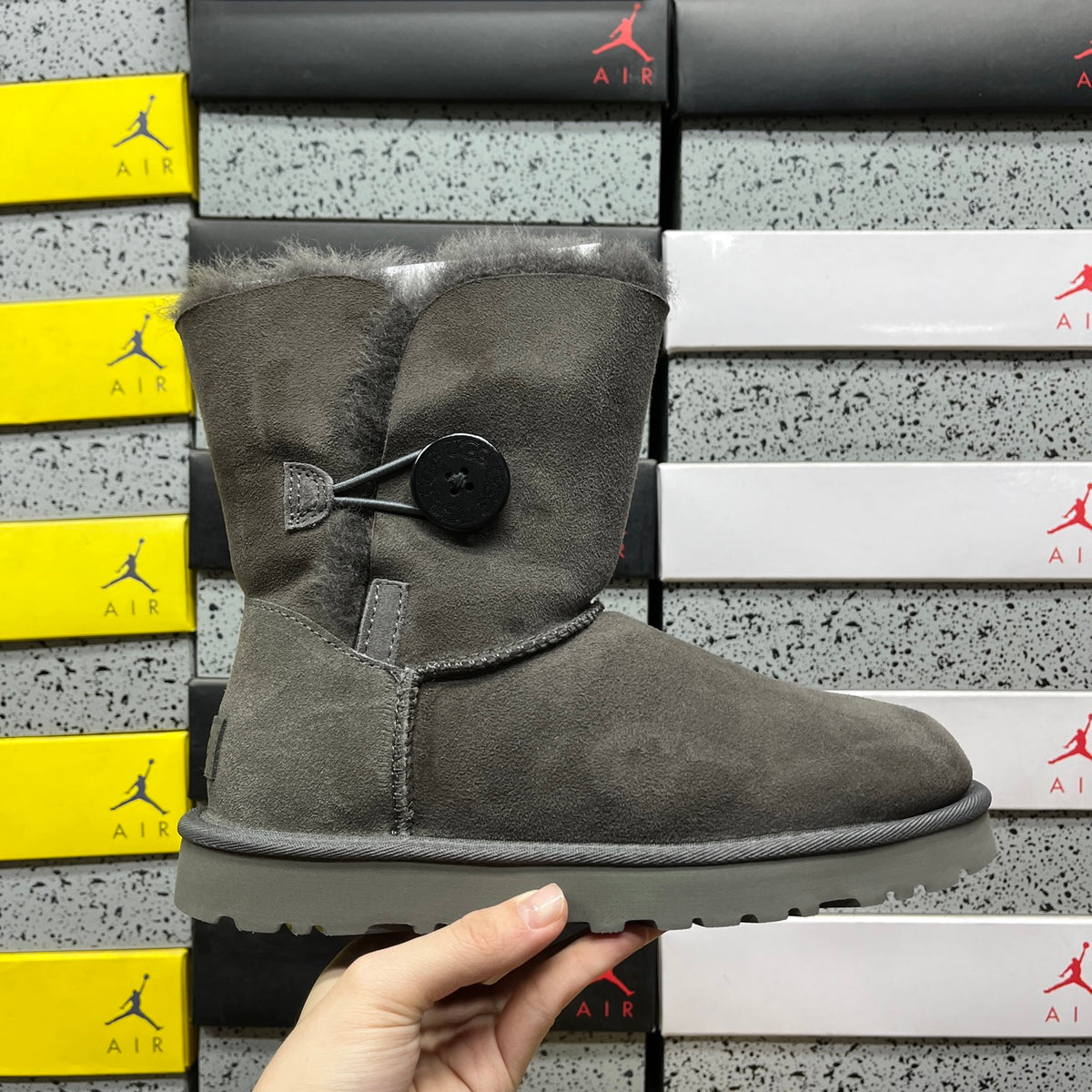UGG Grey Button-Detail Short Boots