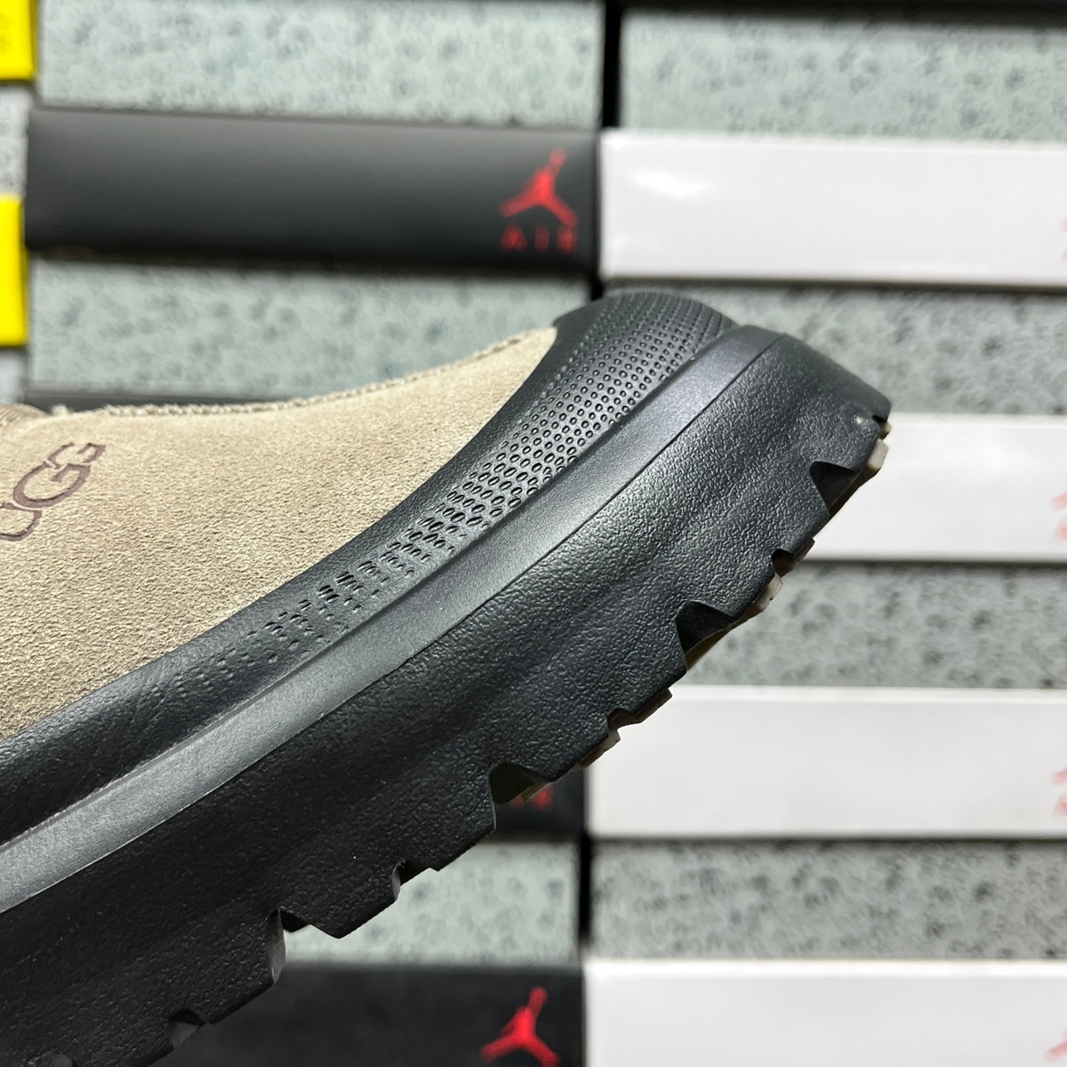 UGG Smoky Grey Drawstring Slip-On Shoes with Black Chunky Sole