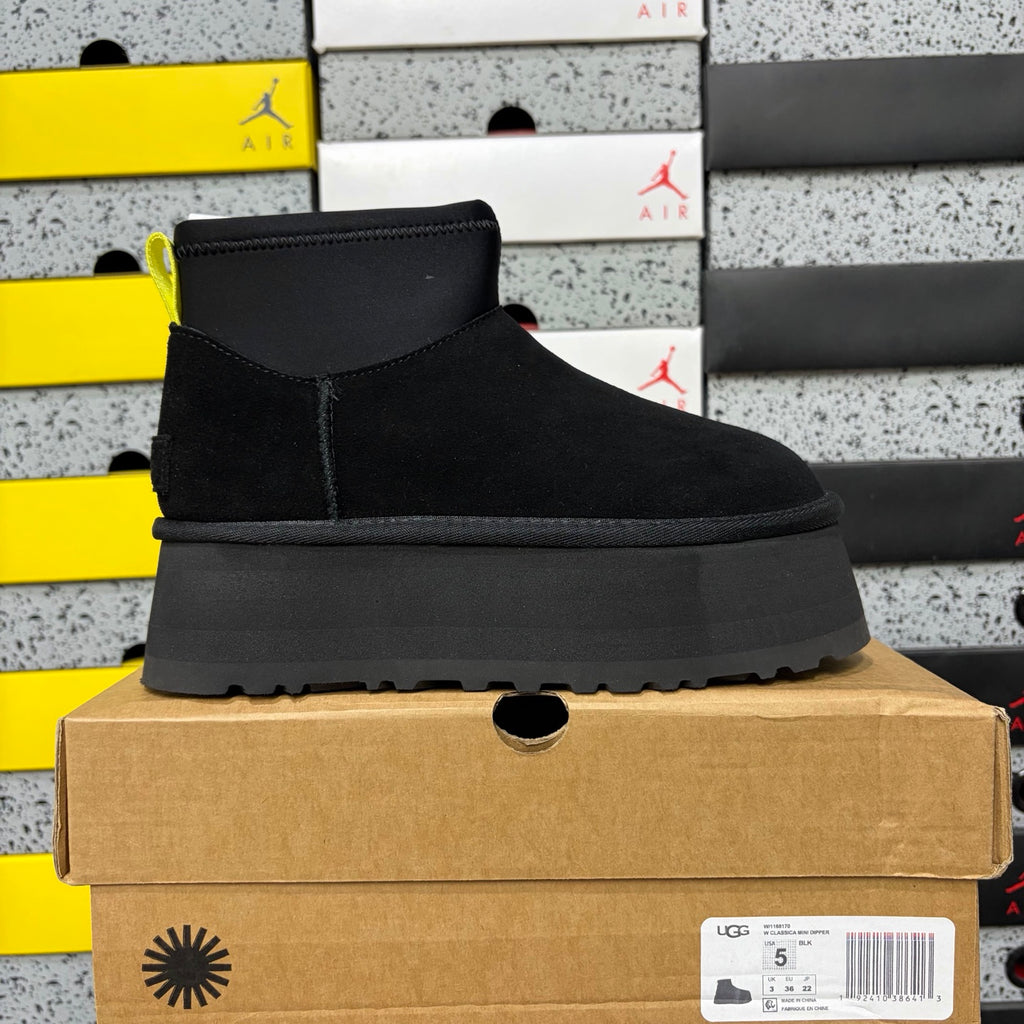 UGG Black Platform Ankle Boots with Contrast Pull Tab