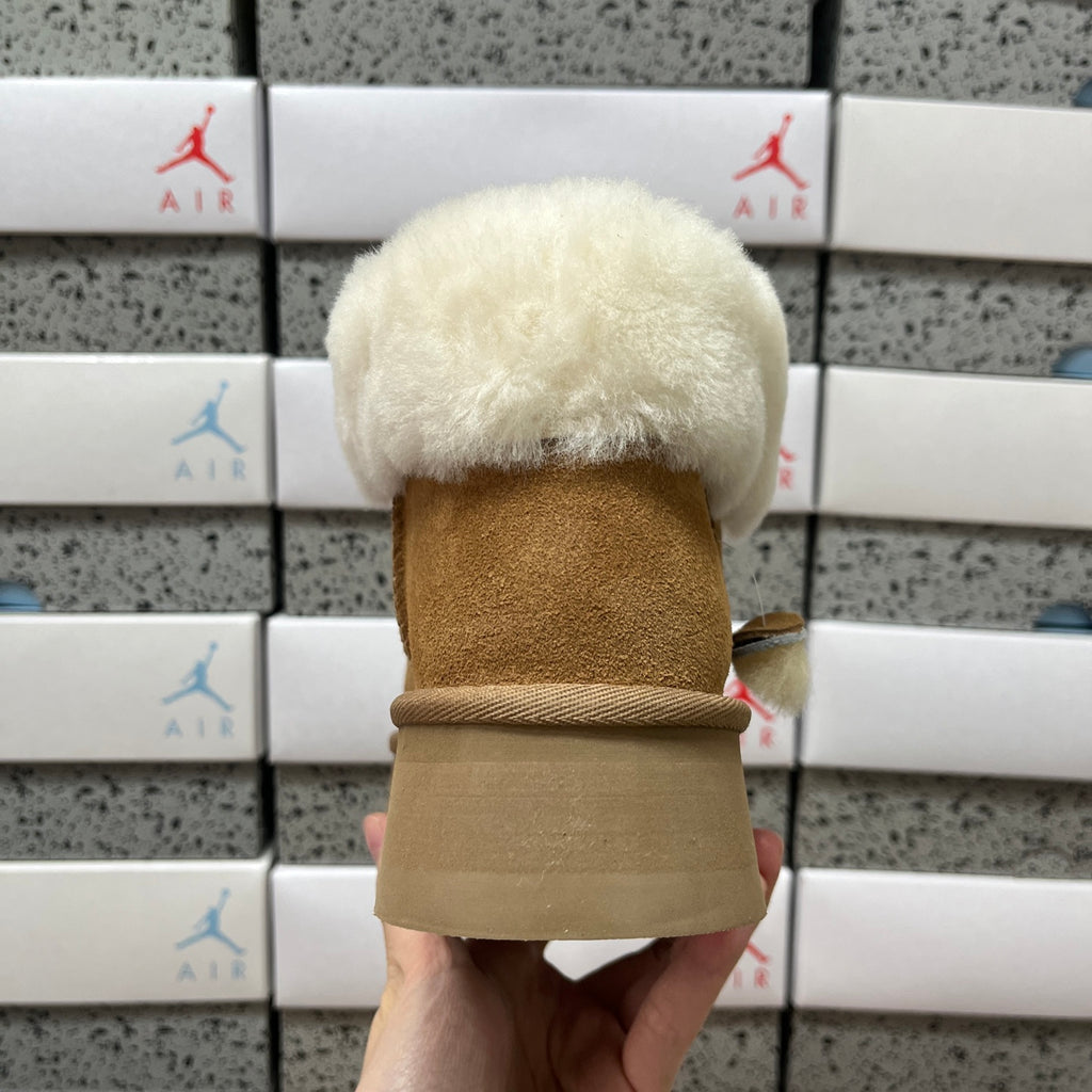 UGG Chestnut Platform Ankle Boots with Cream Plush Collar