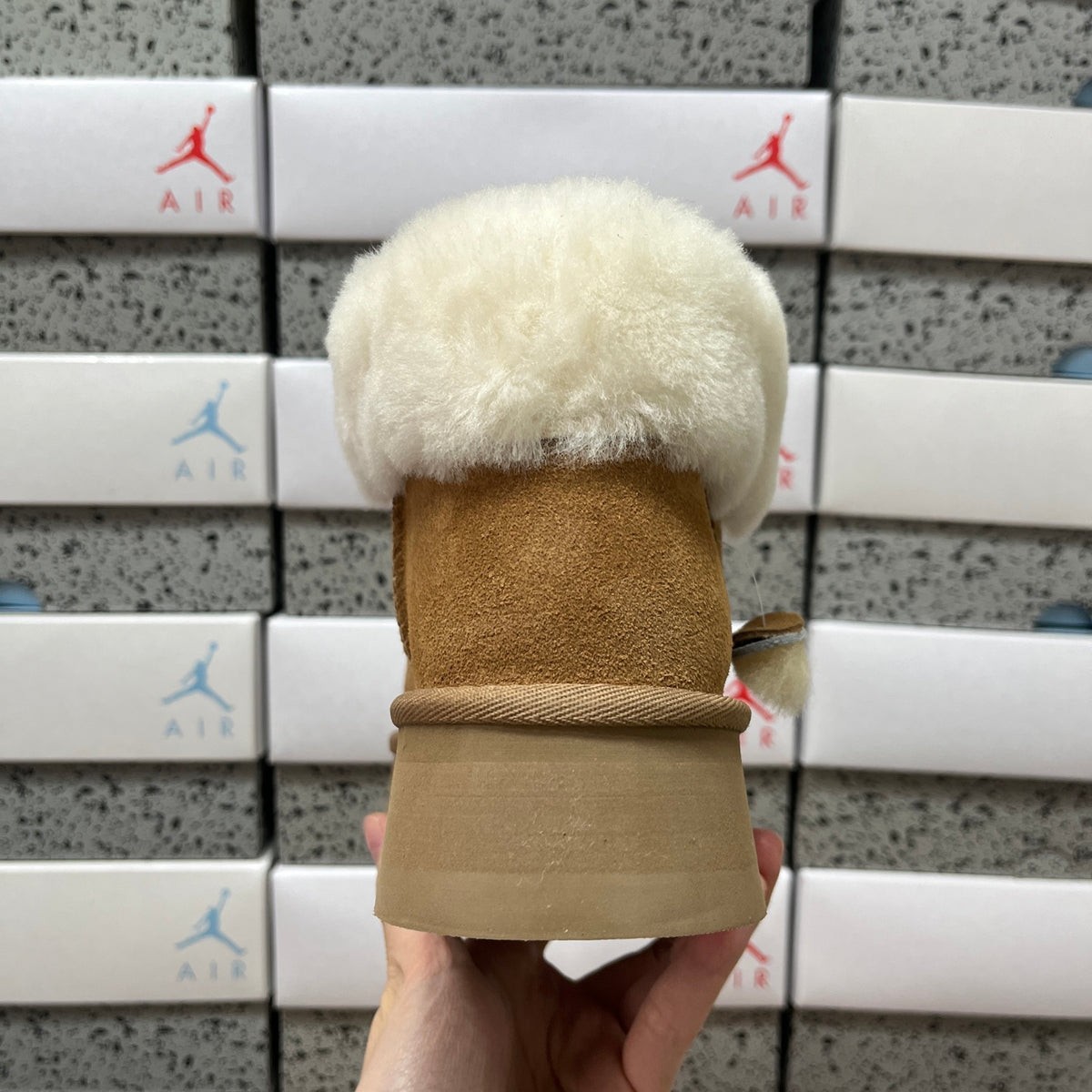 UGG Chestnut Platform Ankle Boots with Cream Plush Collar