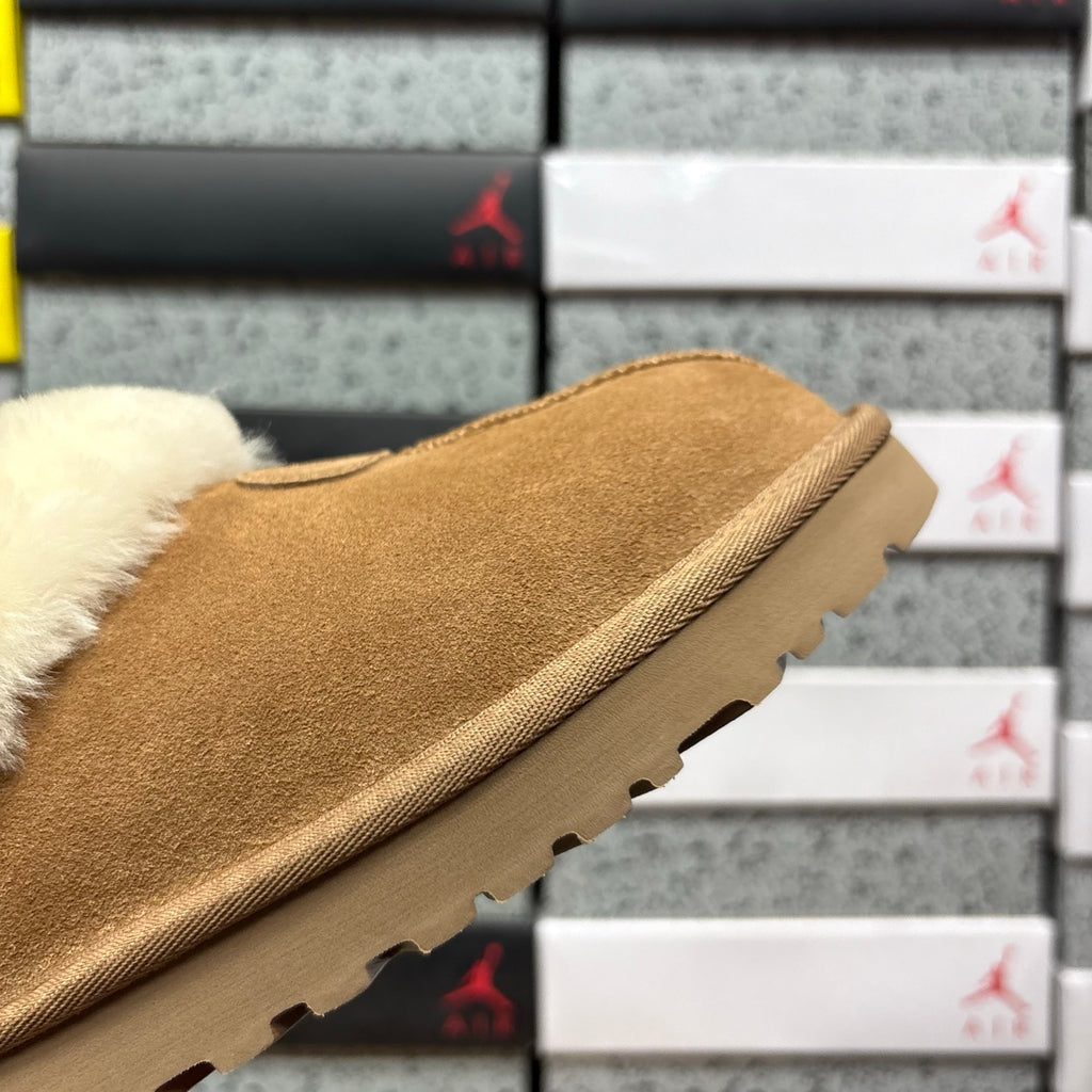 UGG Chestnut Slip-On Shoes with Cream Plush Foldover Collar