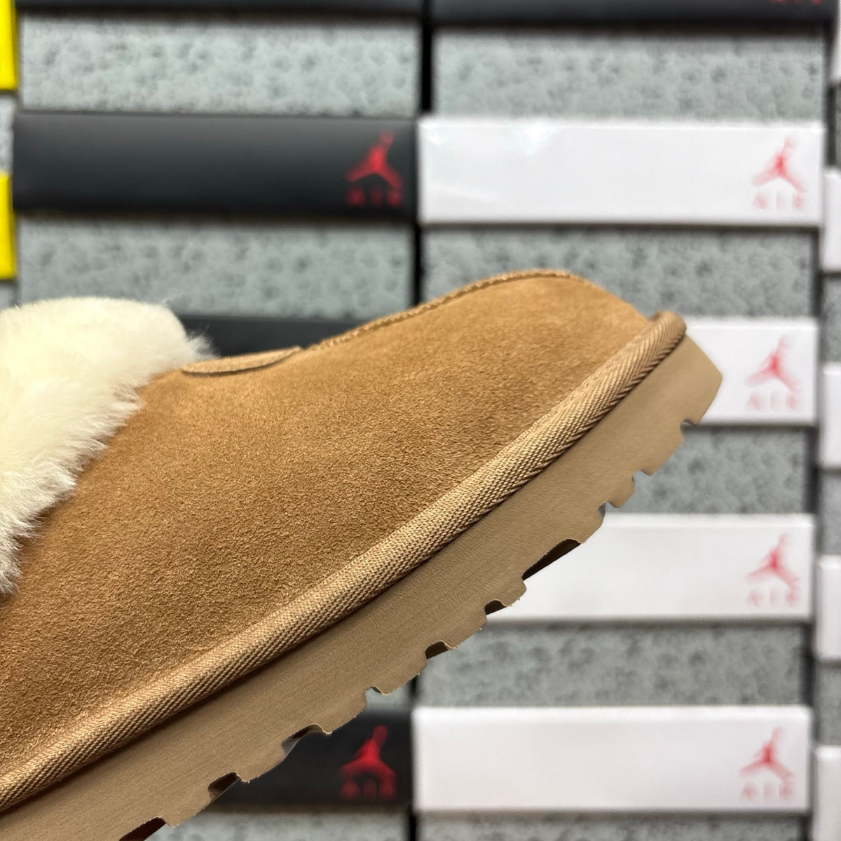 UGG Chestnut Slip-On Shoes with Cream Plush Foldover Collar