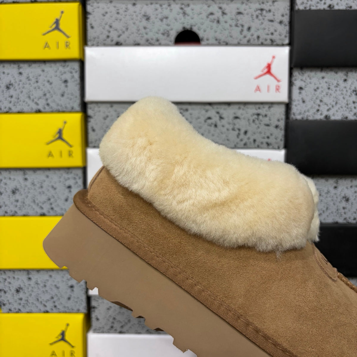 UGG Chestnut Slip-On Shoes with Cream Plush Foldover Collar