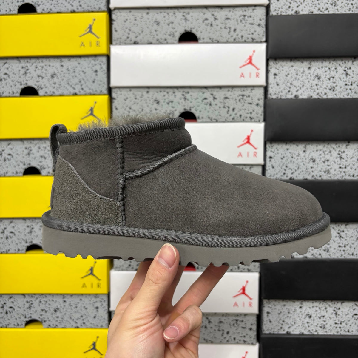 UGG Grey Mini Pull-On Ankle Boots with Plush Lining