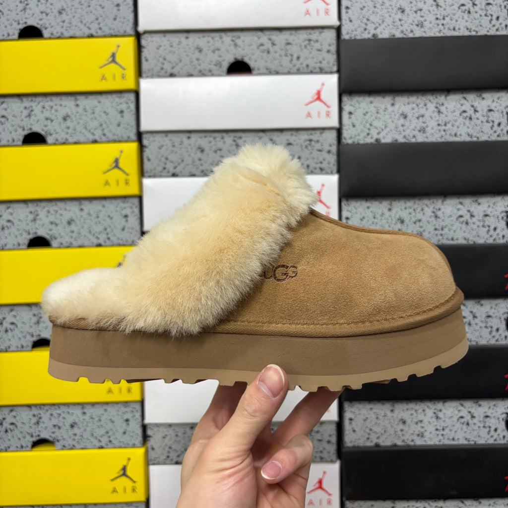 UGG Chestnut Platform Slippers with Plush Collar