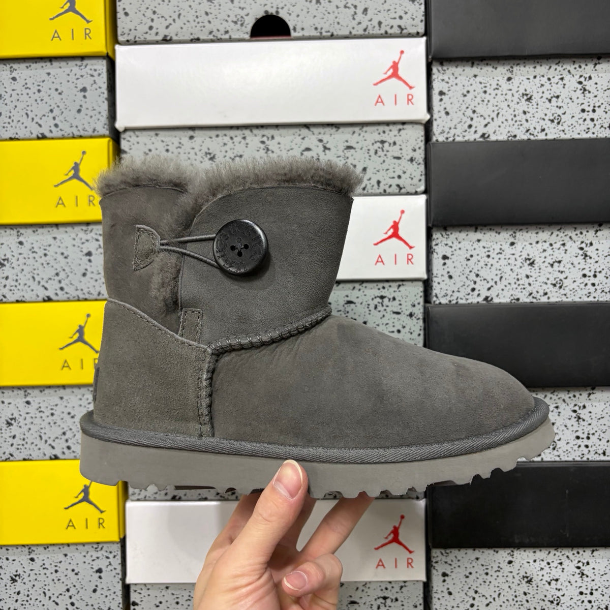 UGG Gray Button-Detail Short Boots