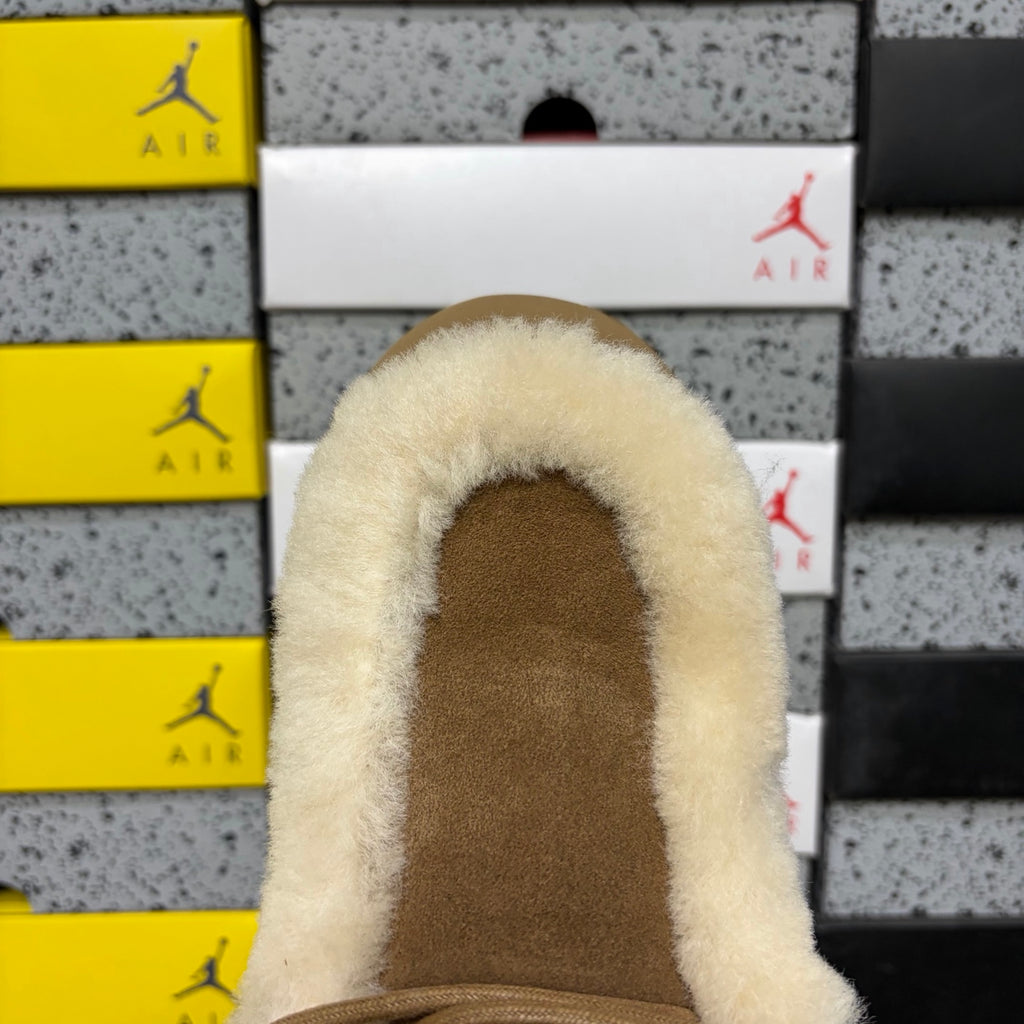 UGG Chestnut Platform Ankle Boots with Cream Plush Trim
