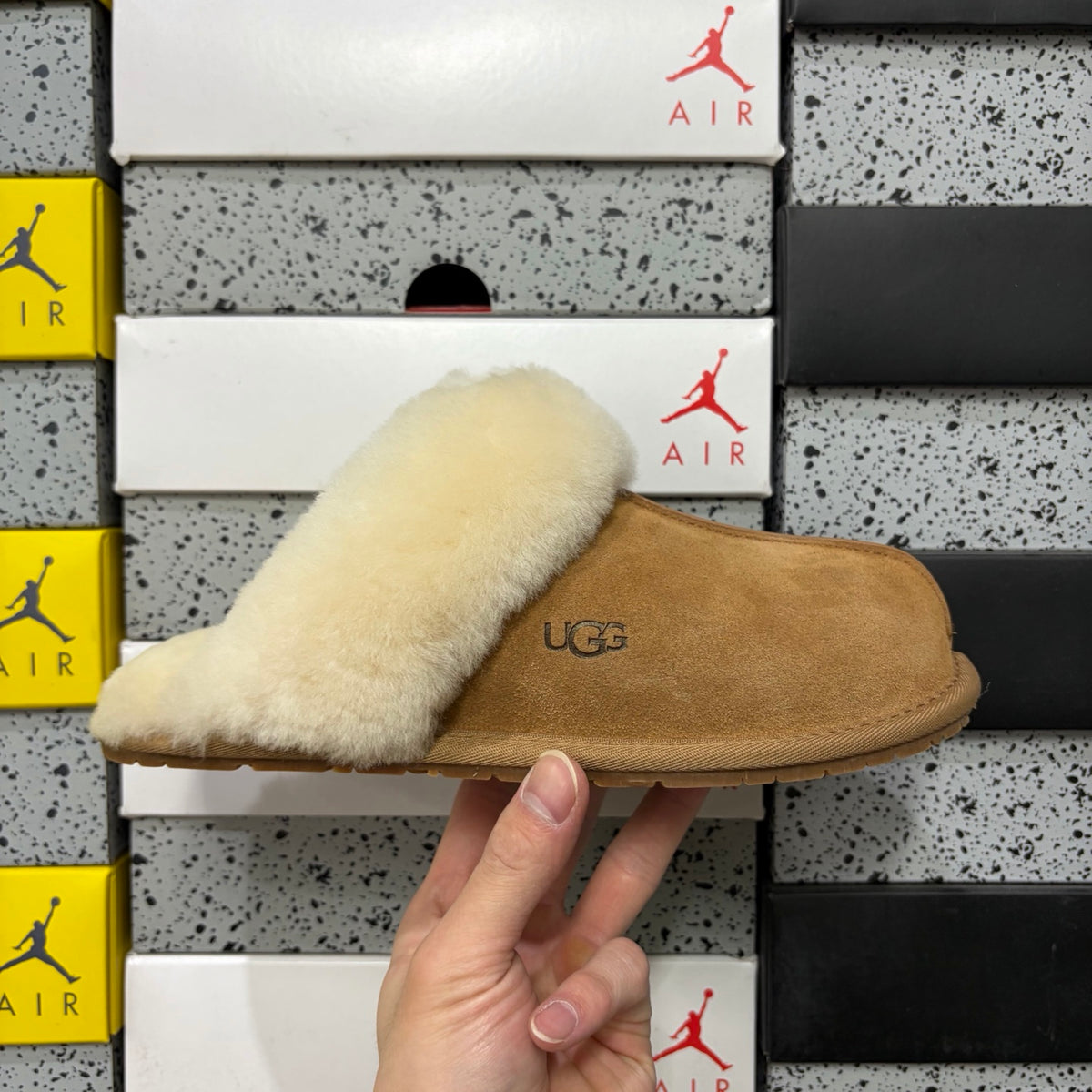 UGG Chestnut Slippers with Cream Plush Collar