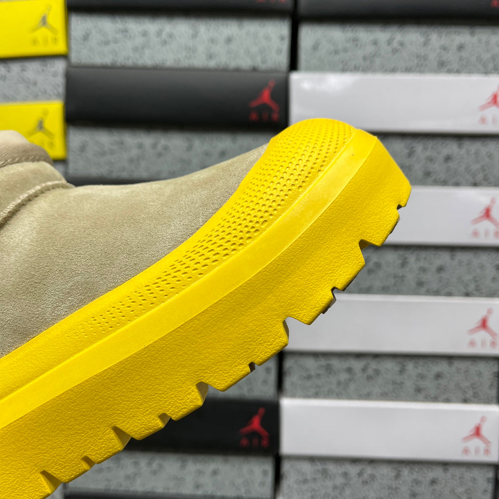 UGG Beige Drawstring Ankle Boots with Yellow Lug Sole