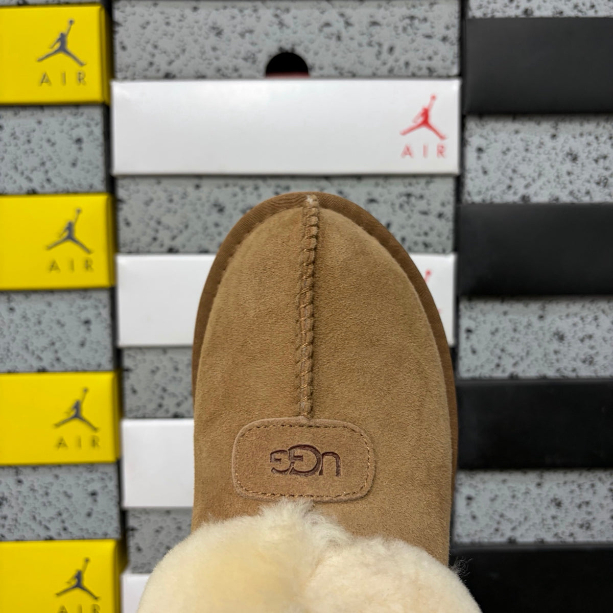 UGG Chestnut Slip-On Shoes with Cream Plush Foldover Collar