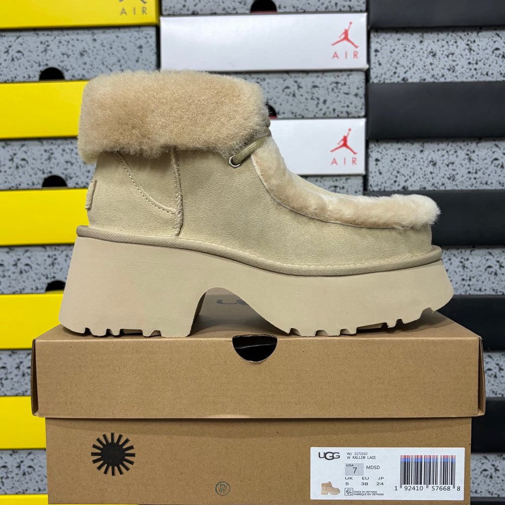 UGG Sand Platform Ankle Boots with Plush Trim