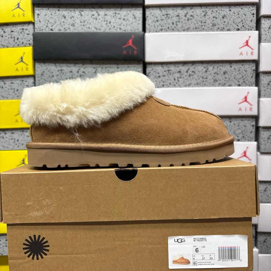 UGG Chestnut Slip-On Shoes with Cream Plush Foldover Collar