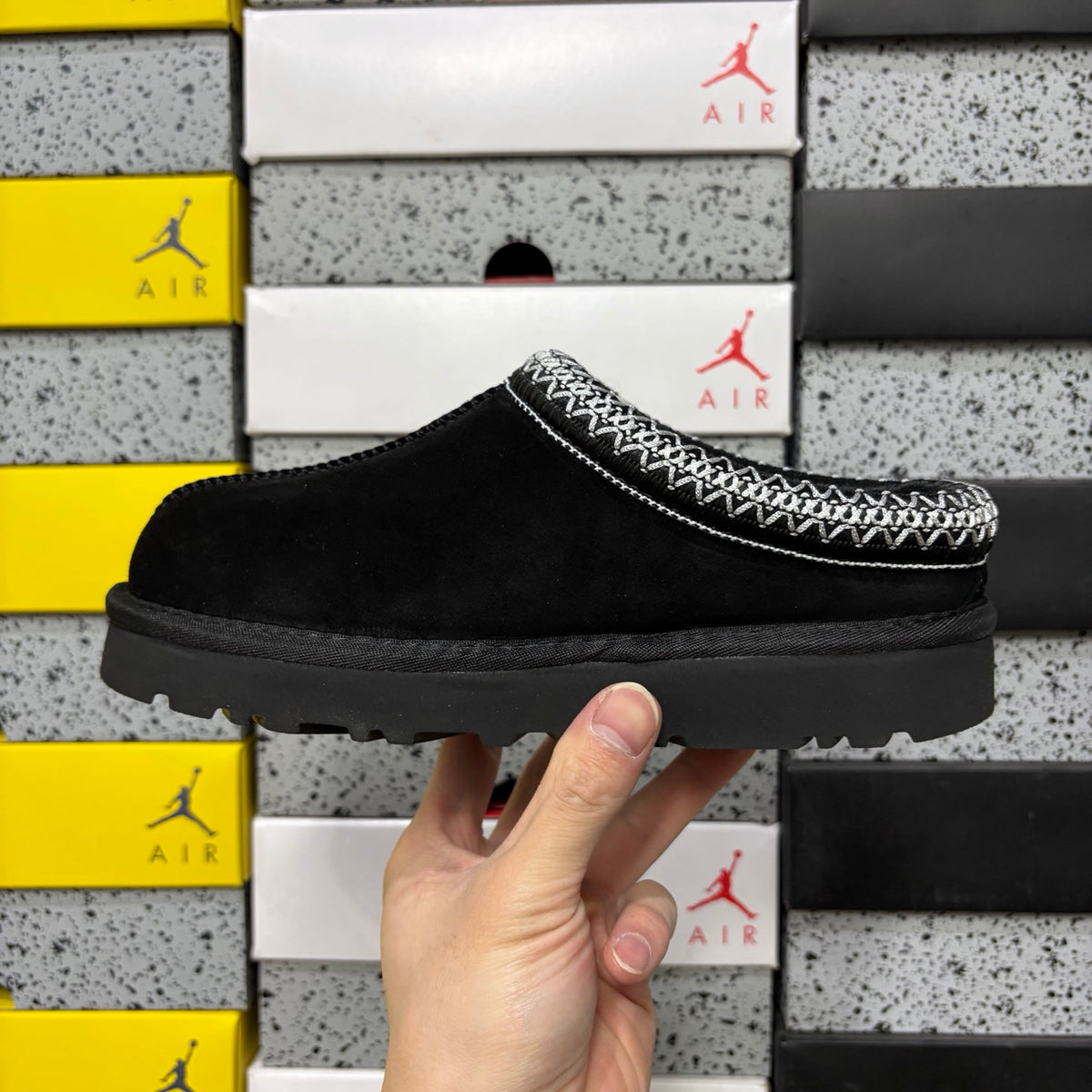 UGG Black Slip-On Shoes with Contrast Woven Trim
