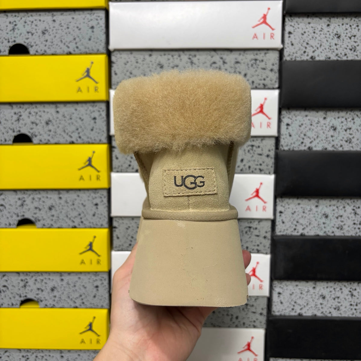 UGG Sand Platform Ankle Boots with Plush Trim