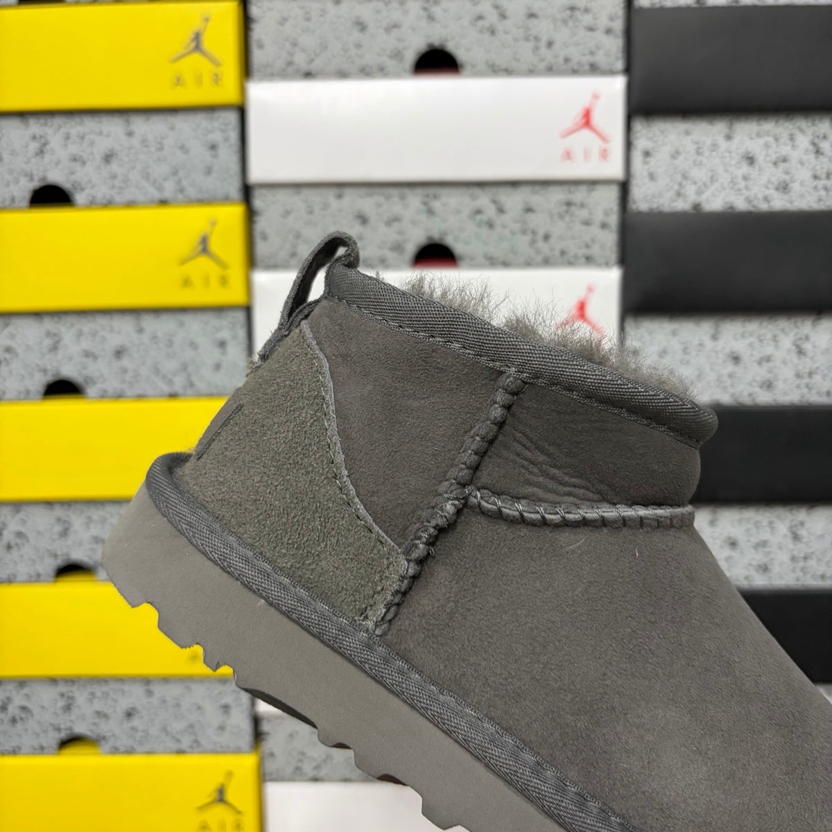 UGG Grey Mini Pull-On Ankle Boots with Plush Lining