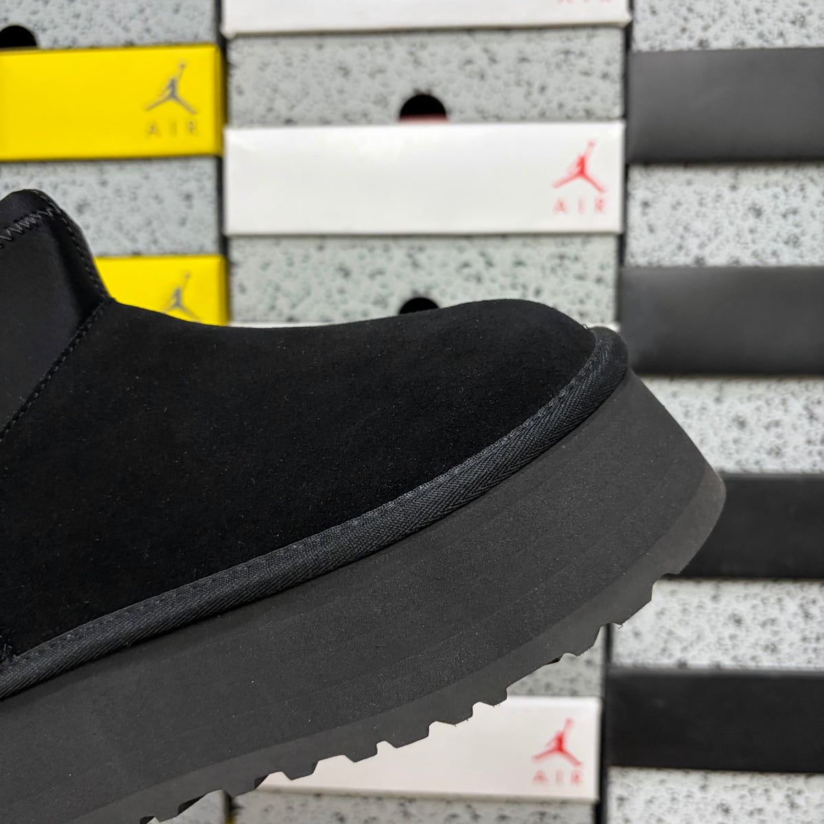 UGG Black Platform Ankle Boots with Contrast Pull Tab
