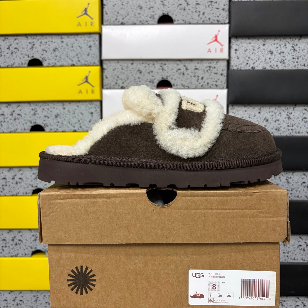 UGG Chocolate Brown Slippers with Cream Plush Trim and Embroidered Logo
