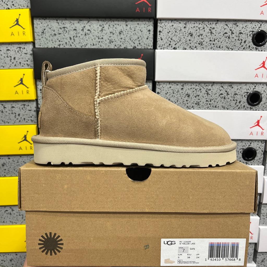 UGG Sand Mini Pull-On Ankle Boots with Cream Sole