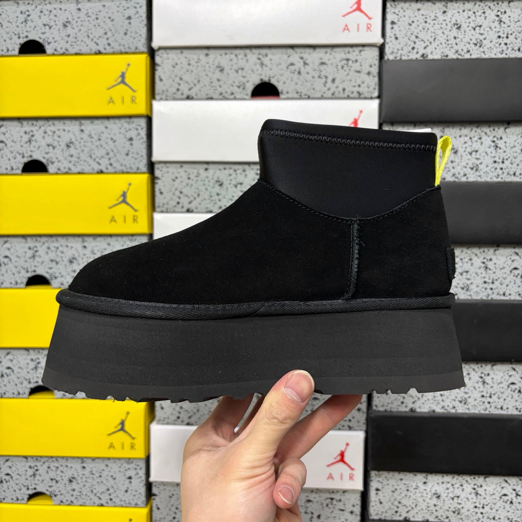 UGG Black Platform Ankle Boots with Contrast Pull Tab