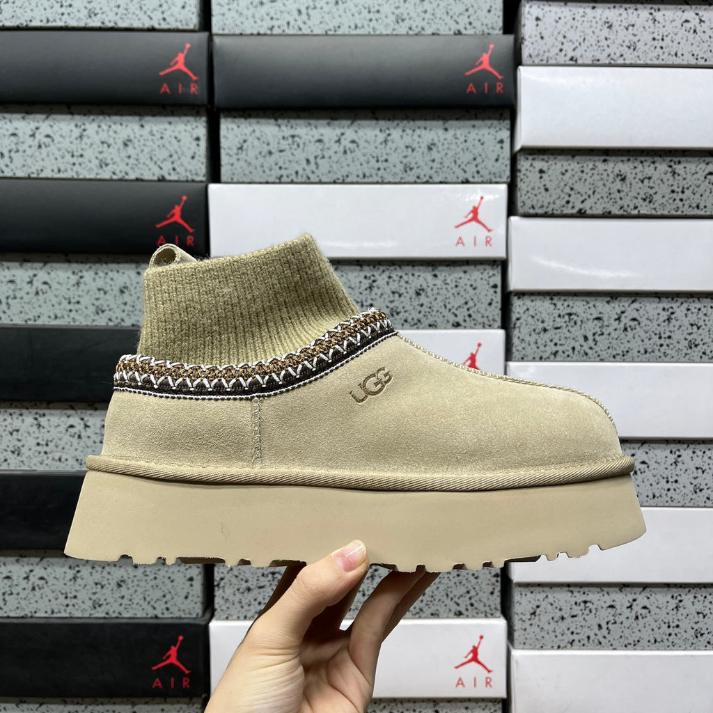 UGG Mustard Seed Platform Ankle Boots with Ribbed Knit Collar