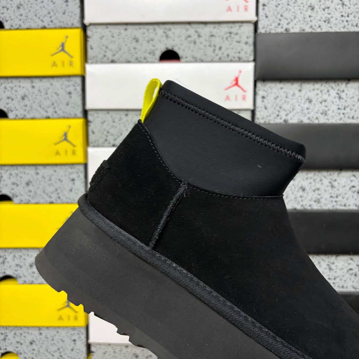 UGG Black Platform Ankle Boots with Contrast Pull Tab