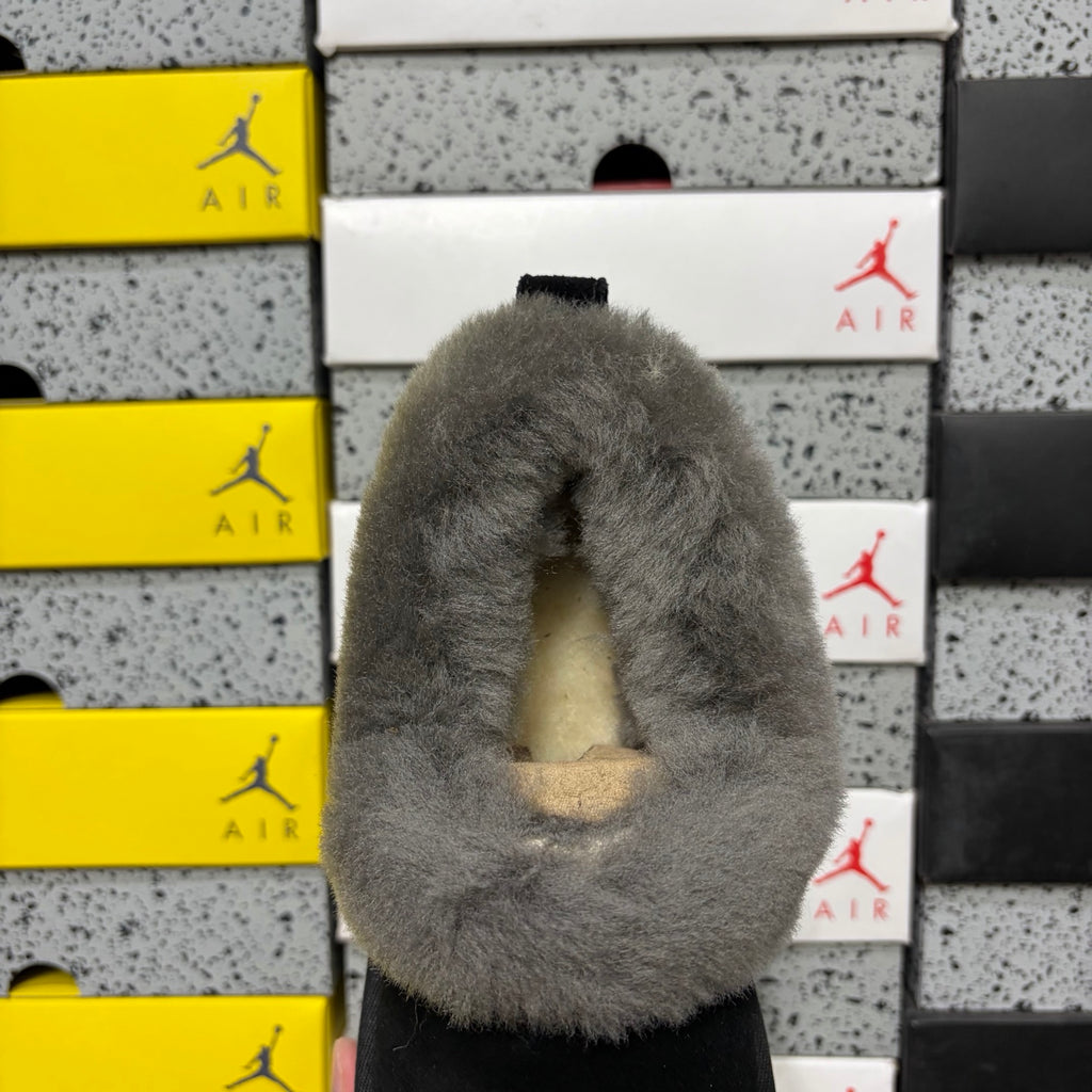 UGG Black Platform Slip-On Shoes with Grey Plush Collar