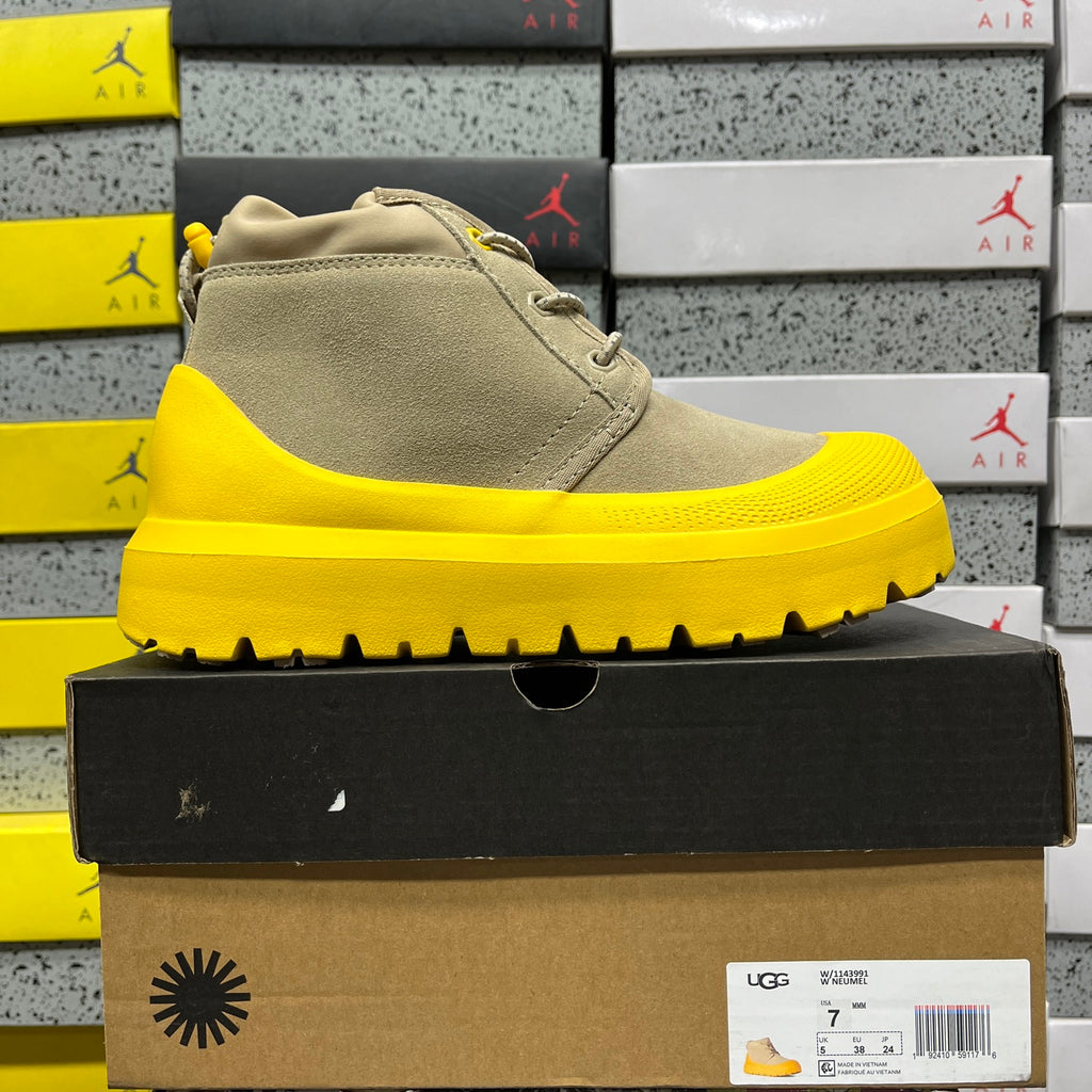 UGG Beige Lace-Up Ankle Boots with Yellow Lug Sole